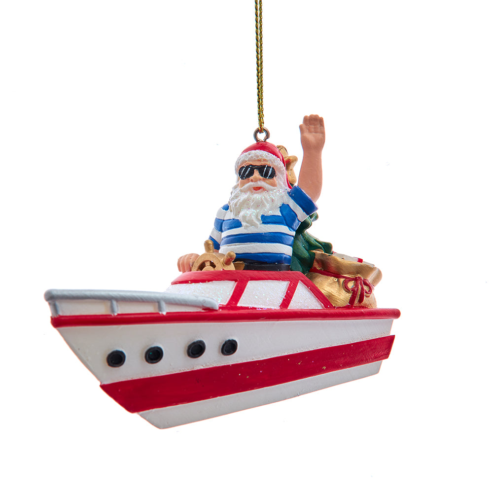 Santa in a Speedboat Ornament